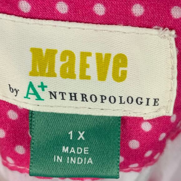 Anthro Plus Maeve Dress Womens Size 1X Pink Maxi Geneva Polka dot Beachy Flowy - Picture 4 of 8